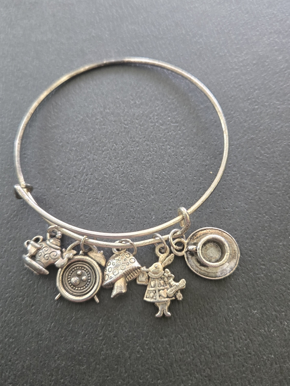 Alice In Wonderlan White RABBIT BRACELET Whimsical Mushroom, Teapot & clock